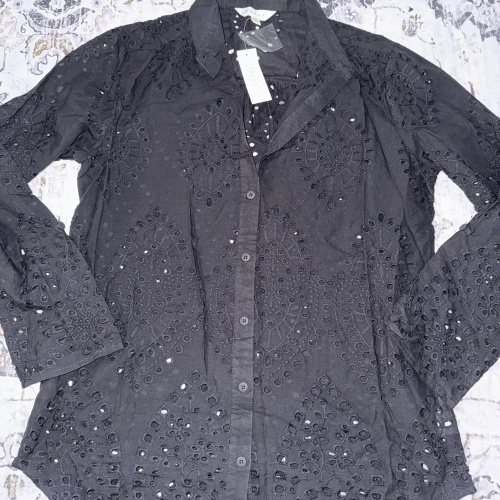 NWT Cyrus Black Eyelet Button-Up Shirt